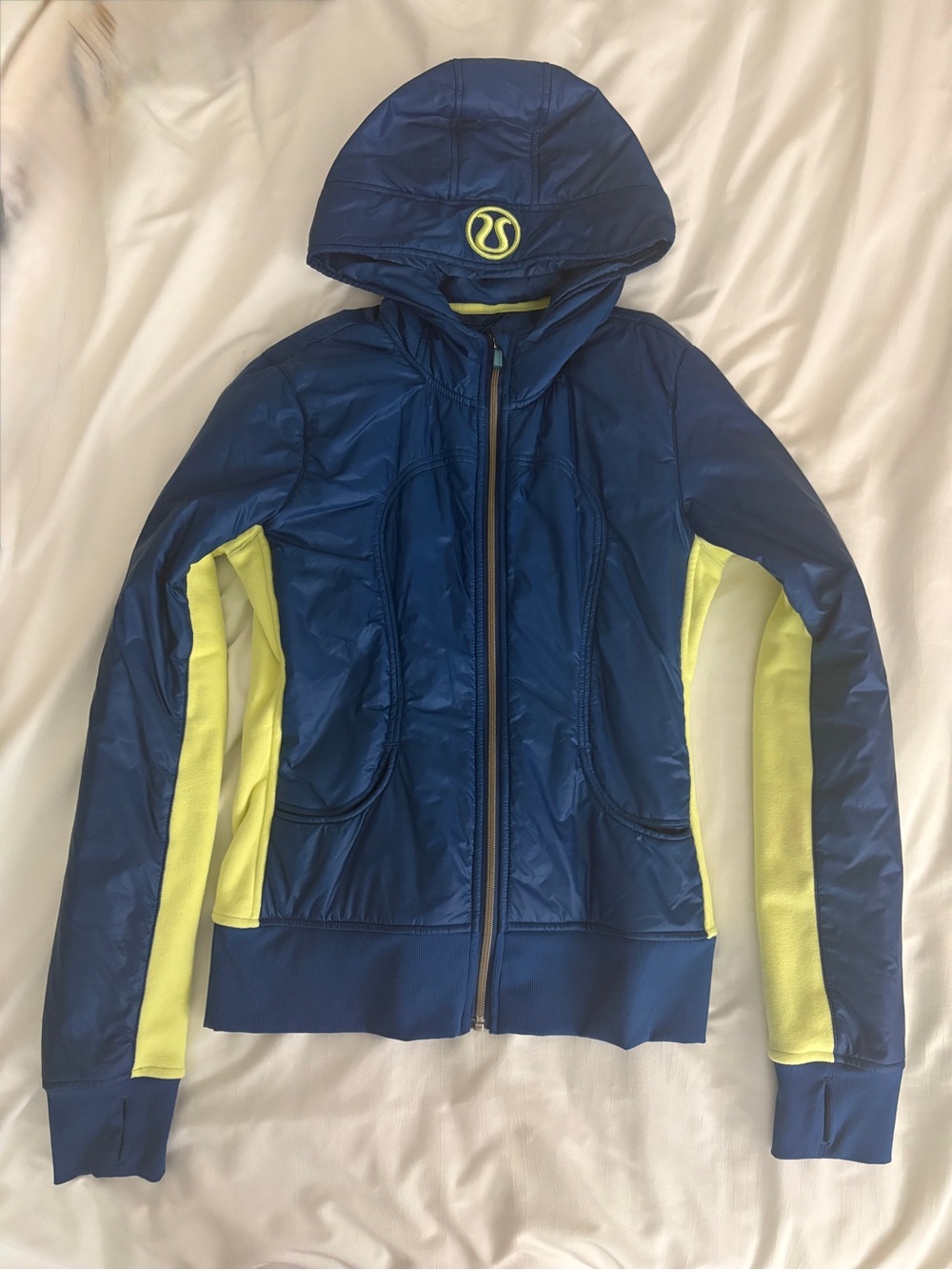 Lululemon Uba Scuba Hoodie Puffer Jacket Blue Yellow Size 6